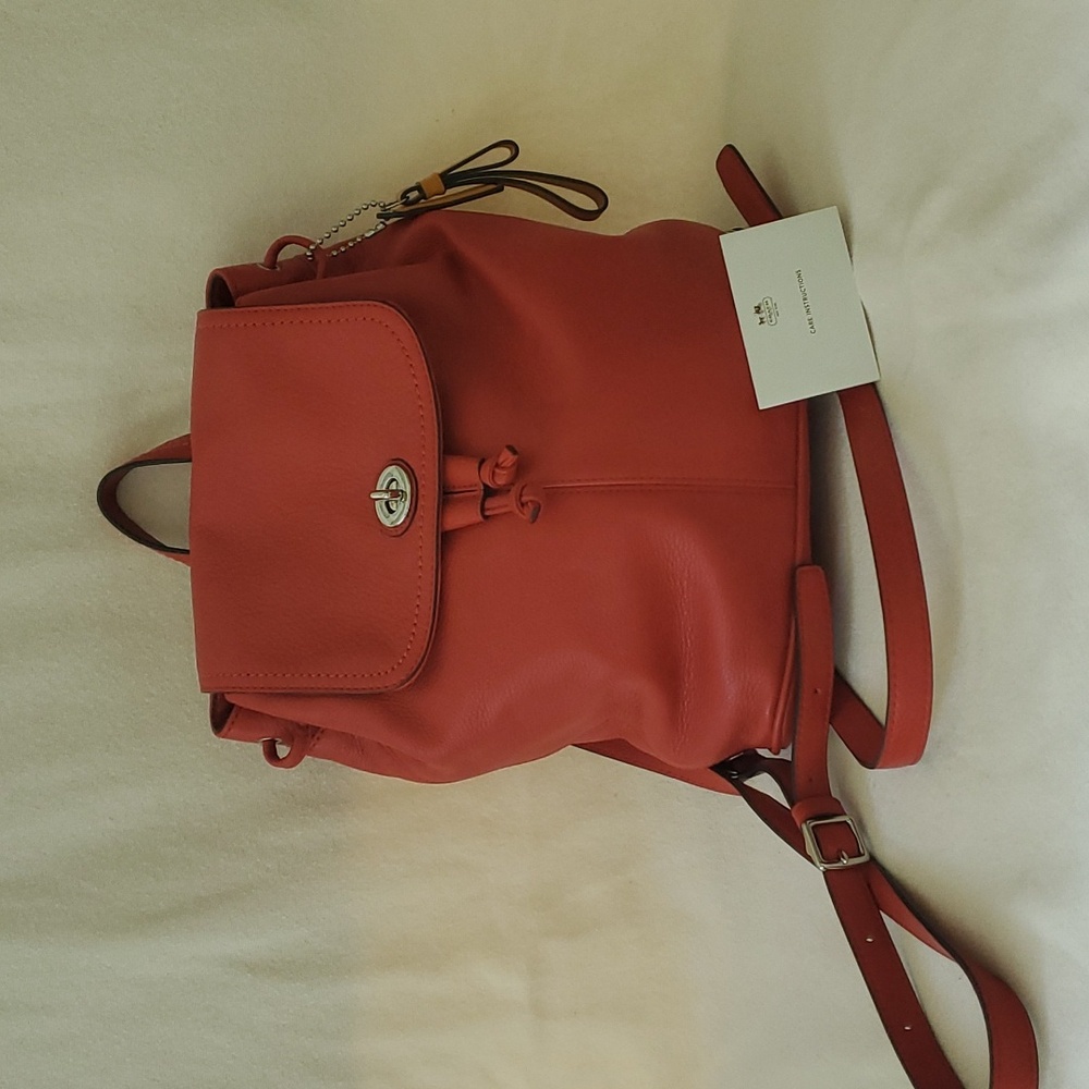Coach Red Pebble Leather F24385 Sling Backpack